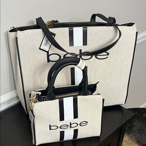 Bebe Cream and Black Tote Bag Duo